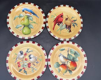 Lenox Bird & Fruit Salad Plates – Set of 4 – Cottagecore / Country Décor – Retired Pattern