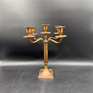 Vintage Solid Brass Candelabra Heavy Piece 5 Candle Holders Adjustable