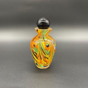 Art Glass Bottle with Stopper Colorful Swirls Mid Century Style Collector
