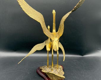 Vintage Brass Cranes Statue – Pair Mid Century Modern Birds Hollywood Regency Decor
