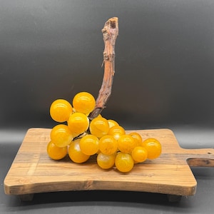 MCM Italian Alabaster Stone Grapes Cluster Yellow Driftwood Stem Large Grapes Vintage