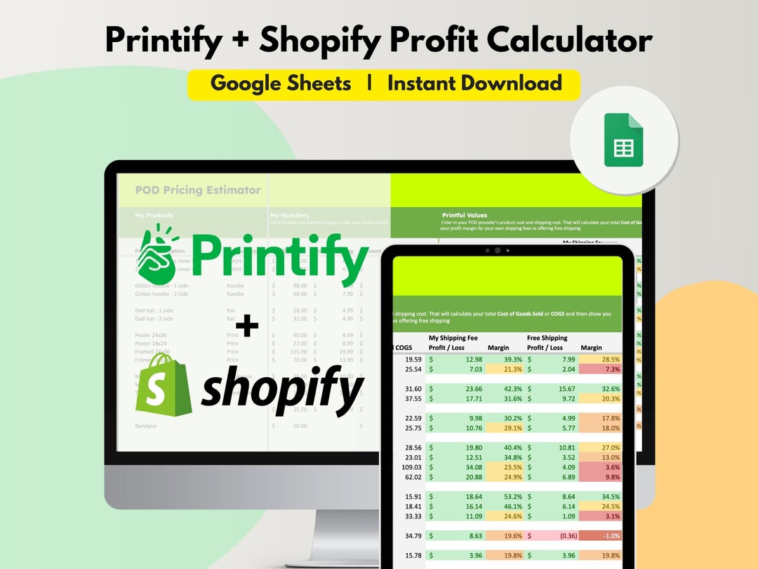 Printify + Shopify Pricing Calculator Spreadsheet, Editable Google ...