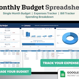 Maandelijkse budgetspreadsheetsjabloon voor Google Spreadsheets, financieel plannerdashboard, budgetsjabloon, uitgaventracker, schuldentracker