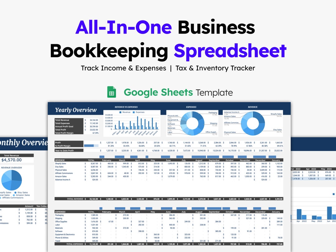 Allinone Small Business Accounting Google Sheets Template and Finance