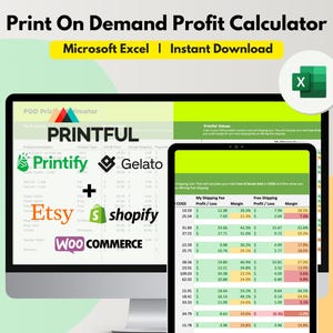 Print On Demand Preisrechner Tabelle, bearbeitbares Excel, kostenloser Versand, Verkaufsrabatt eingeben, Gewinnrechner für POD