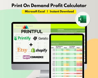 Print On Demand Pricing Calculator Spreadsheet, Editable Excel, Free Shipping, Enter Sale Discount, Profit Calculator for POD
