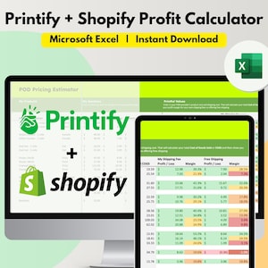 Printify + Shopify Pricing Calculator Spreadsheet, Editable Excel, Etsy Fees, Enter Sale Discount, Profit Calculator for e commerce