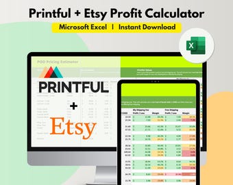 Printful Etsy Pricing Calculator Spreadsheet, Editable Excel, Determine Etsy Fees, Enter Sale Discount, Profit Calculator for POD