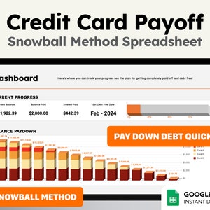 Pago de tarjeta de crédito Método de bola de nieve Plantilla de hoja de cálculo de Google Sheets para pago de deuda de tarjeta de crédito y pago de deuda con Debt Tracker