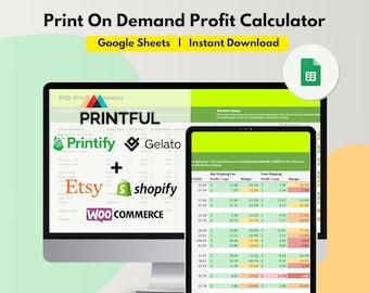 Print On Demand Pricing Calculator Spreadsheet, Editable Google Sheet, Free Shipping, Enter Sale Discount, Profit Calculator for POD