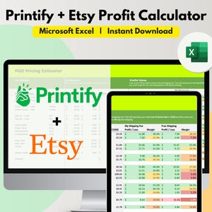 Drucken Etsy Preisrechner Tabelle, bearbeitbares Excel, Etsy Gebühren, Verkaufsrabatt eingeben, Gewinnrechner für den E-Handel
