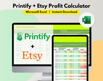 Kalkulator cenowy Printify Etsy, edytowalny Excel, opłaty Etsy, wprowadź rabat sprzedaży, kalkulator zysku dla handlu elektronicznego