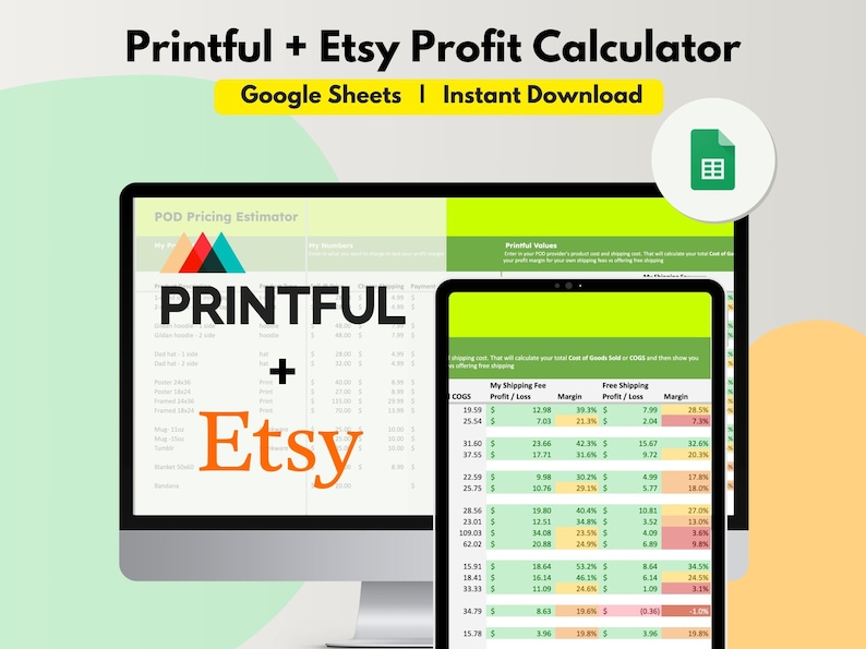 Printful Etsy Pricing Calculator Spreadsheet, Editable Google Sheet