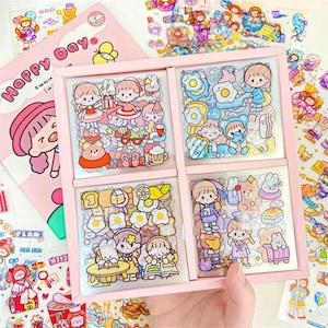 100 Sheets Kawaii Cute Stickers, Cartoon Girls Animals Sticker Characters, Journal Diary Ribbon Scrapbooking, Notes Scrapbook Stationery