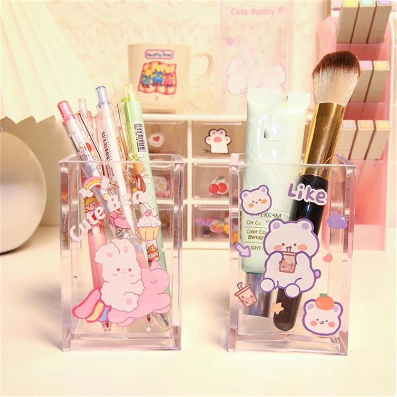 Kawaii Cute Bear Pen Holder Stationery Accessory Cosmetic Etsy