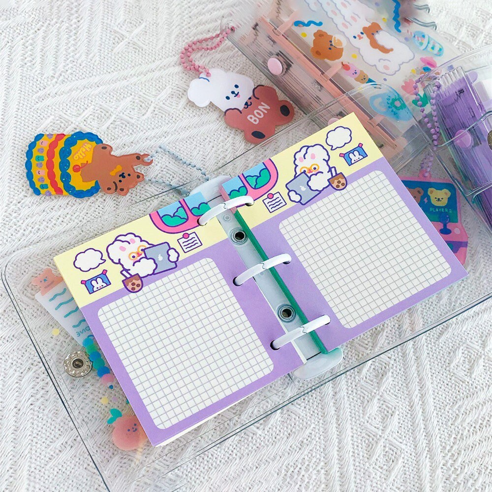 Mini Binder Clear Cute Kawaii Bear 3 Rings Loose Leaf | Etsy