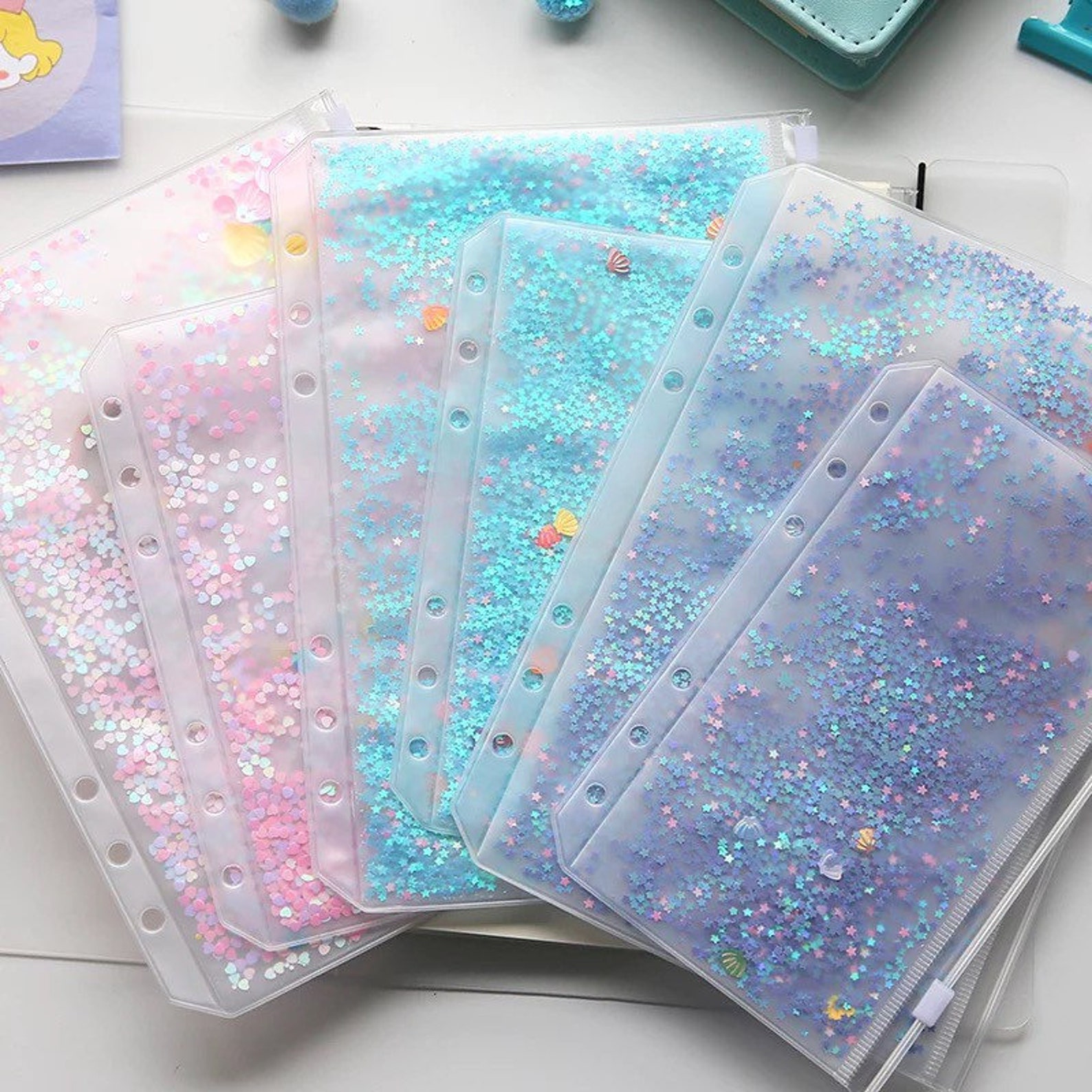 A5 A6 Clear Glitters Binder Pouches Pocket Envelopes Zipper Etsy