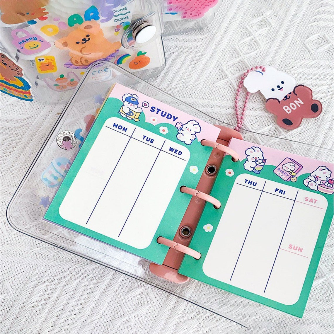 Mini Binder Clear Cute Kawaii Bear 3 Rings Loose Leaf | Etsy