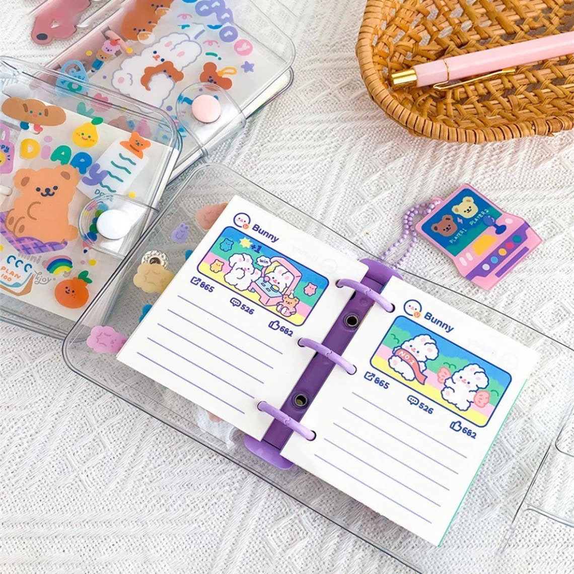 Mini Binder Clear Cute Kawaii Bear 3 Rings Loose Leaf | Etsy