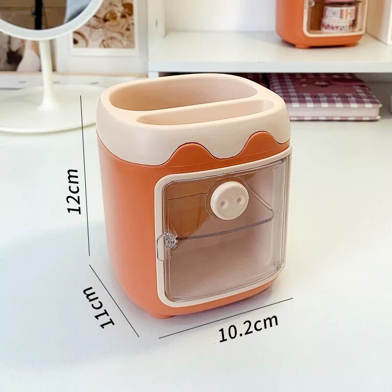 Kawaii Pen Holder With Stickers Cute Cosmetic Storage Bucket - Temu