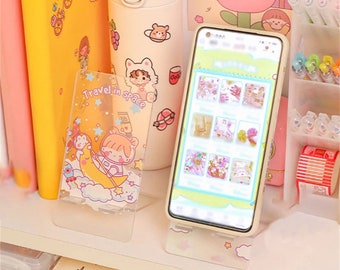 Kawaii Cute Phone Holder Stationery Accessory, Cosmetic Storage Display Stand Bear Gift, School Office Home Decor