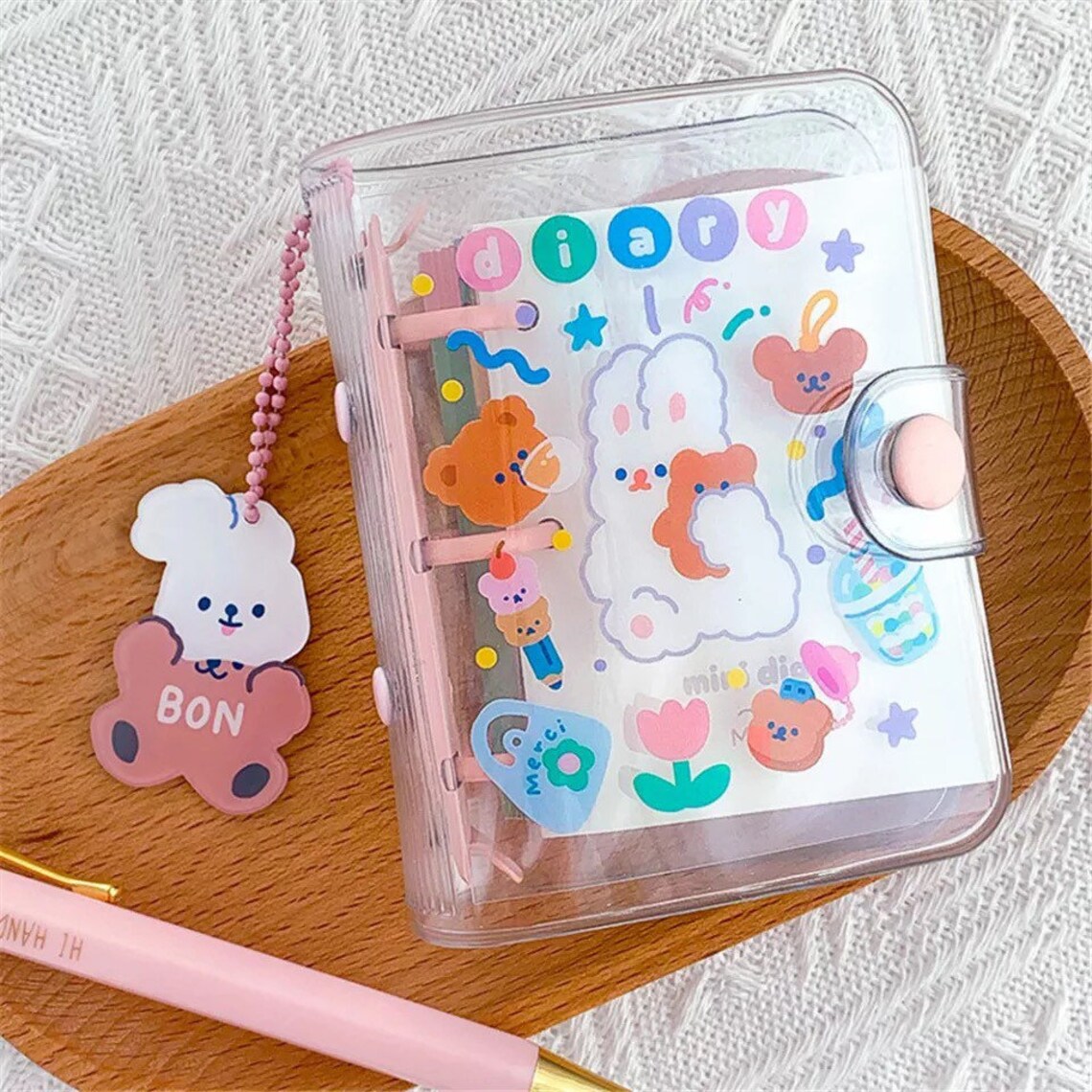 Mini Binder Clear Cute Kawaii Bear 3 Rings Loose Leaf Etsy