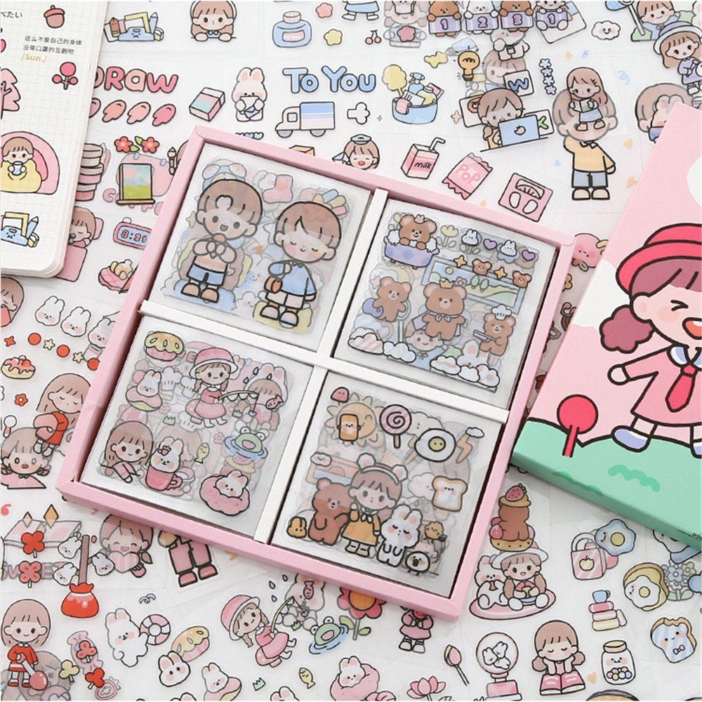 100 Sheets Cute Stickers Cute Cartoon Girls Stickers Set Kawaii