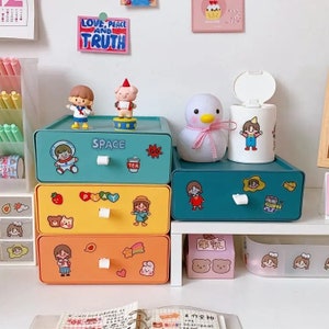 Cute Pastel Color Storage Box, Drawer Kawaii Stationery Desk Accessories, Pencil Kids Organizer Candy Gift, School Office Home Decor