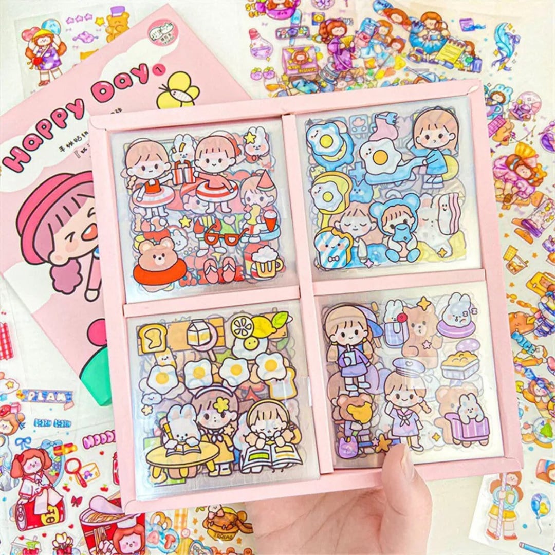 100 Sheets Kawaii Cute Stickers, Cartoon Girls Animals Sticker