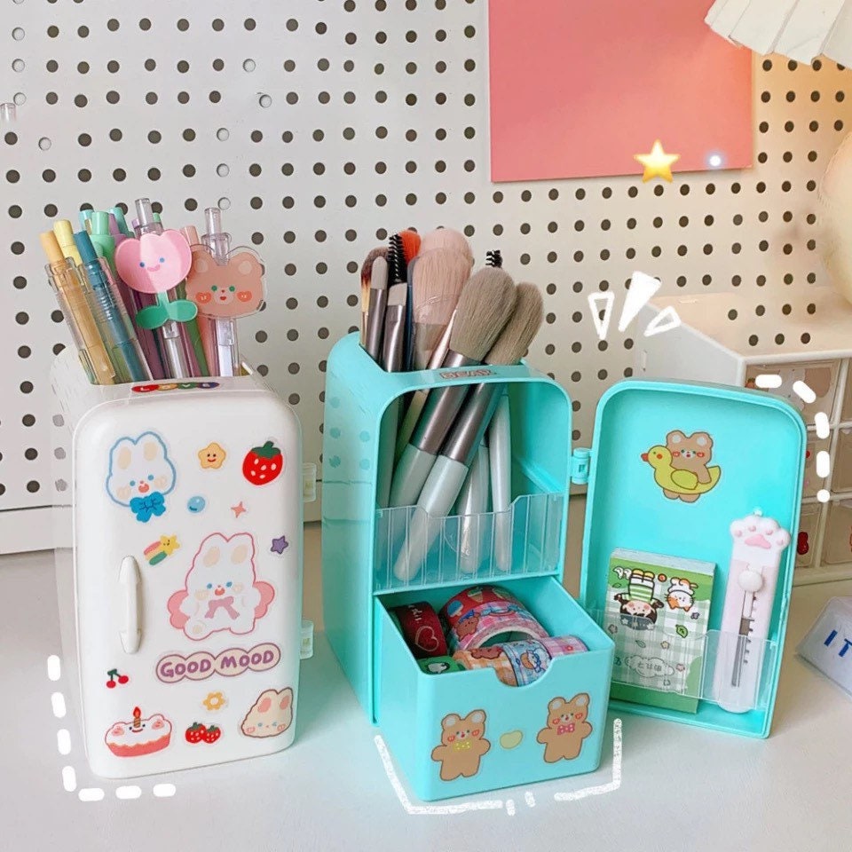 Cute Kawaii Mini Fridge Style Stationery & Pen Storage Holder