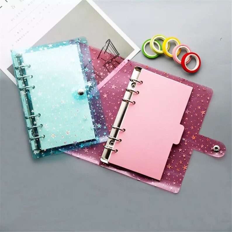 Stars Binder Clear Glitter 6 Rings Loose Leaf Notebooks Etsy