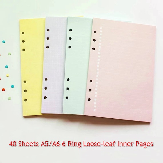 6 Holes Refillable Inner Paper for A5 Pack of 2 A6 Loose Leaf Journal Diary 