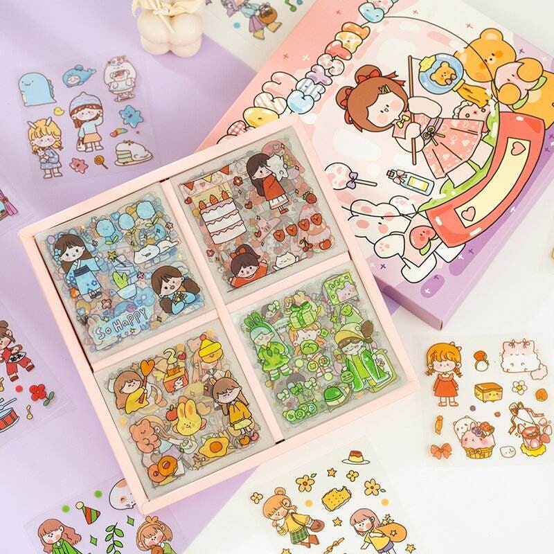 100 Sheets Cute Stickers Cute Cartoon Girls Stickers Set Kawaii