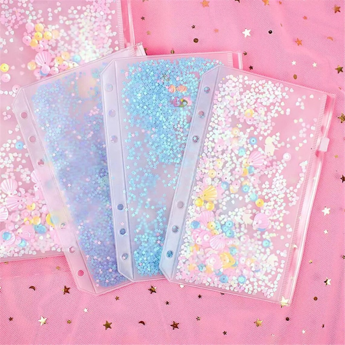 A5 A6 Clear Glitters Binder Pouches Pocket Envelopes Zipper Etsy