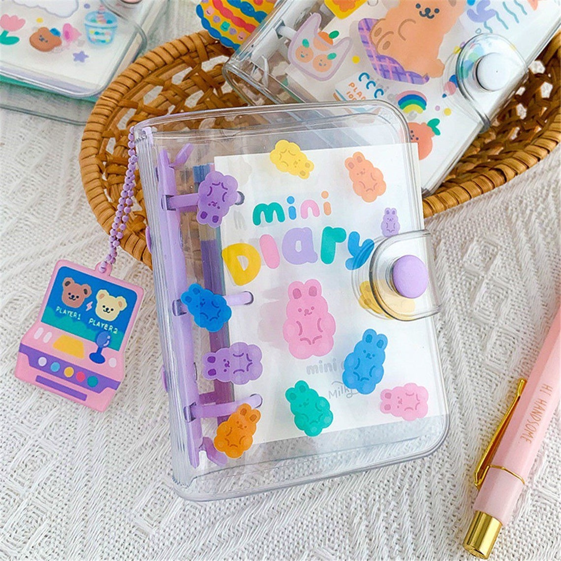 Mini Binder Clear Cute Kawaii Bear 3 Rings Loose Leaf Etsy