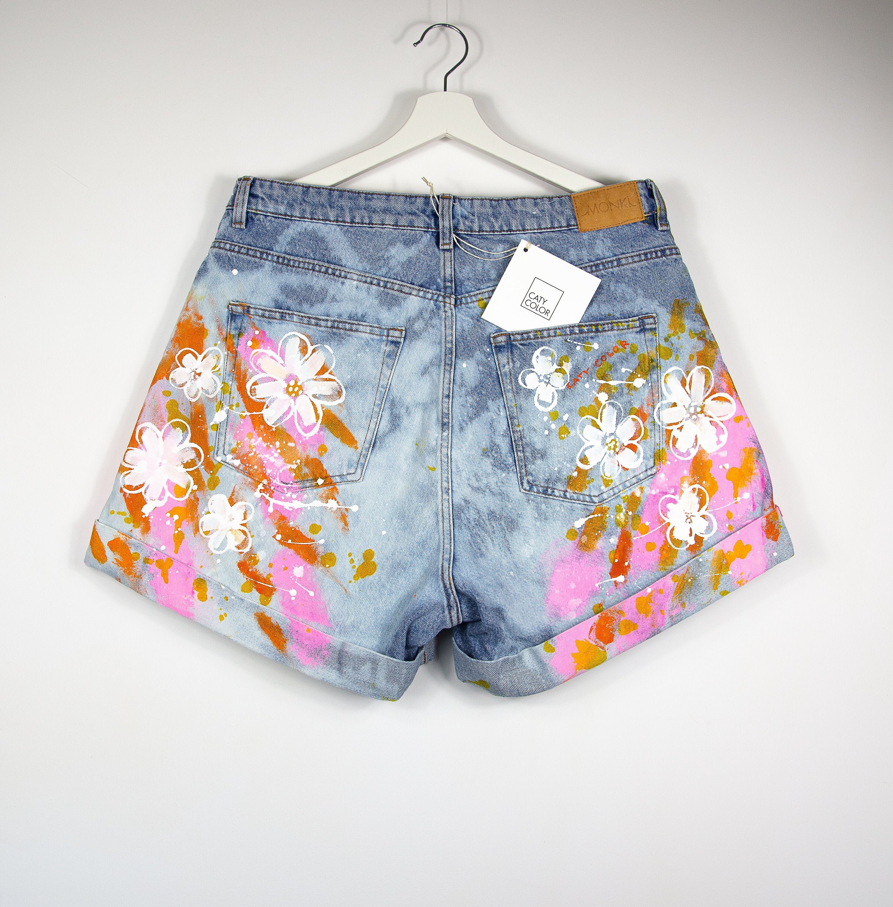 Hand Painted 80s Style Denim Shorts 