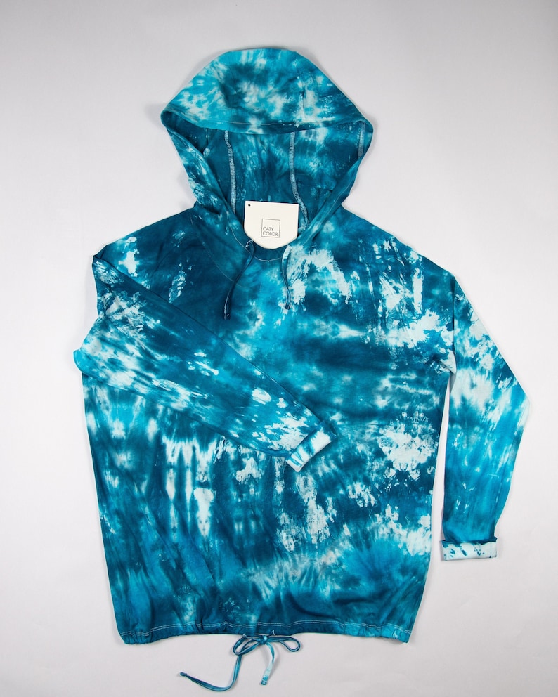 hand dyed clothes long sleeves shirt Womens hoodie emerald green tie dye swetashirt womens artistic clothes womens tie dye sweatshirt