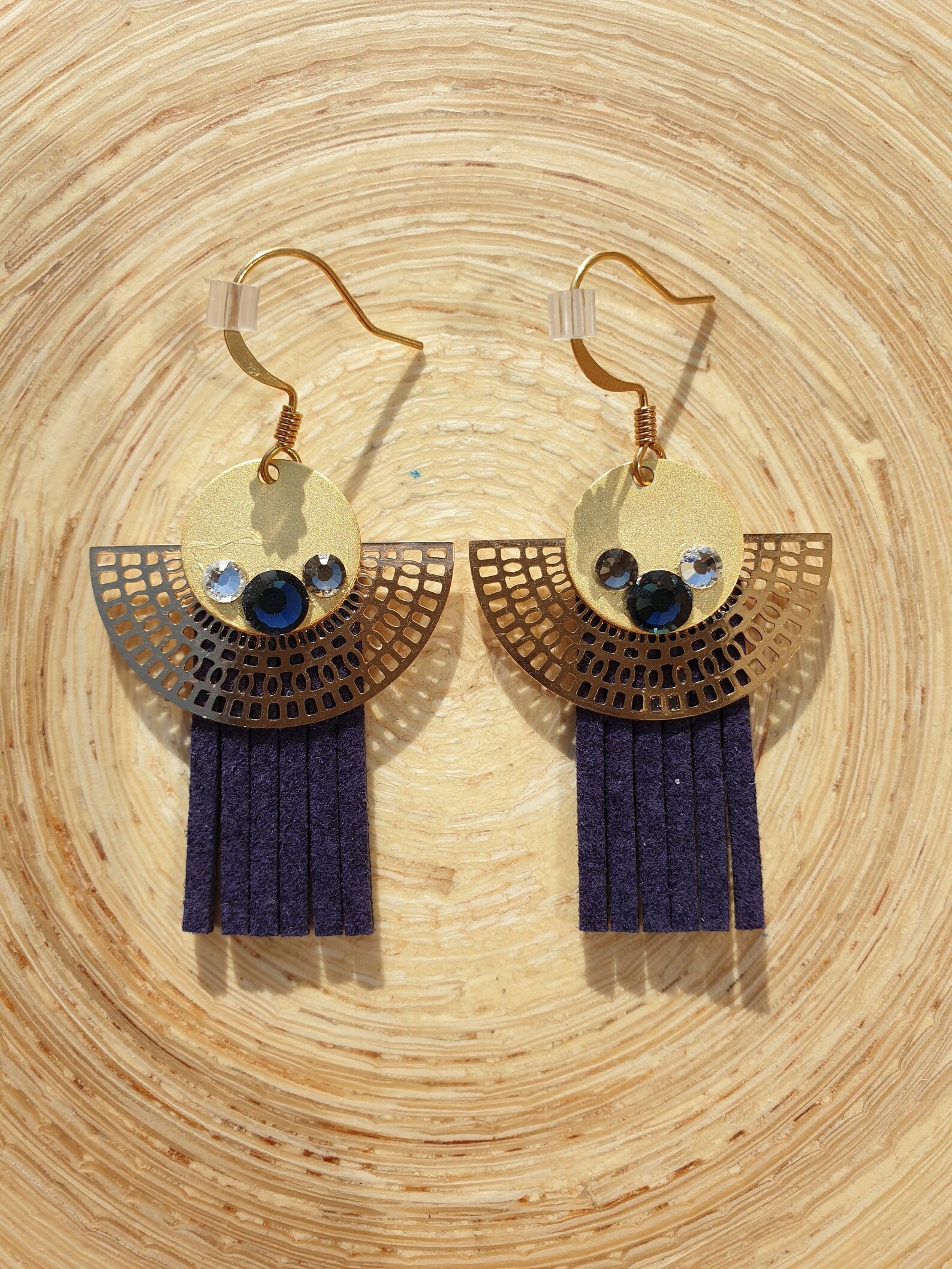 Navy Blue Fringed Earrings With Rhinestones Etsy UK