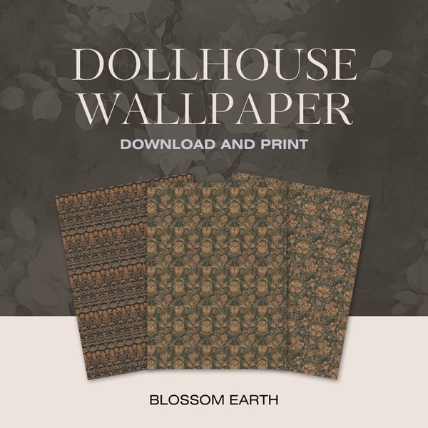 5-Piece Set Digital Download of Dollhouse Wallpaper for Book Nook Diorama Printable Decor for Miniature Display BLOSSOM EARTH