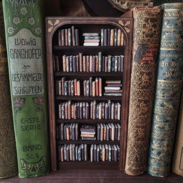 Ancienne bibliothèque en bois Dollhouse Roombox Miniature Diorama Échelle 1:12 Book Nook Bookshelf Décoration Shelf insert