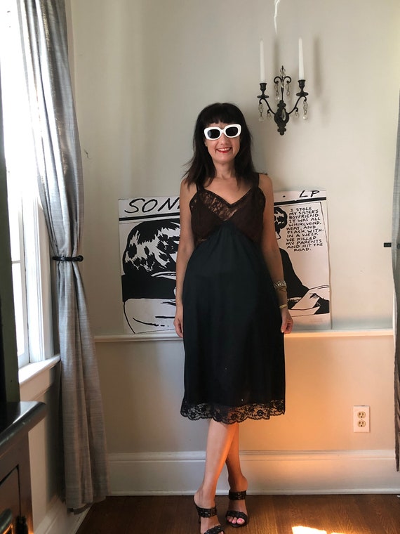 Black and Brown lace Satin Slip