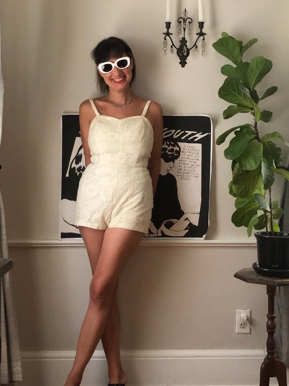 Vintage 1940’s white crochet bathing suit/romper