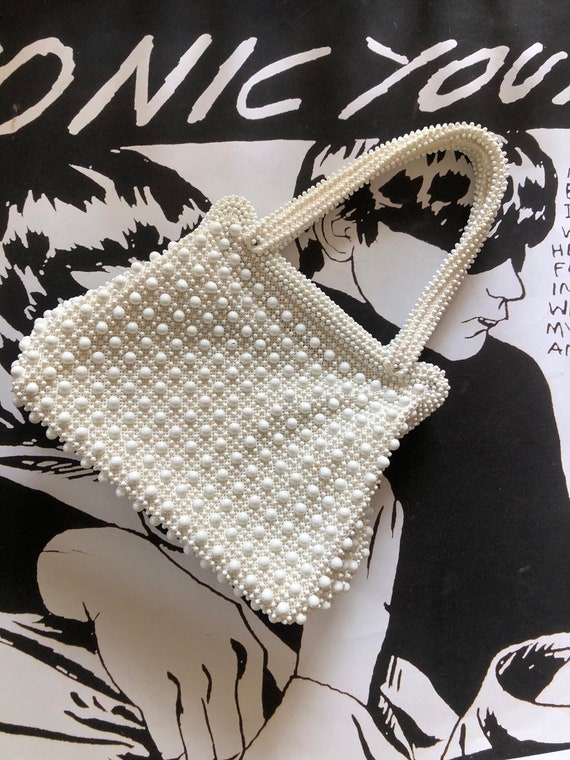 1960s white beaded handbag