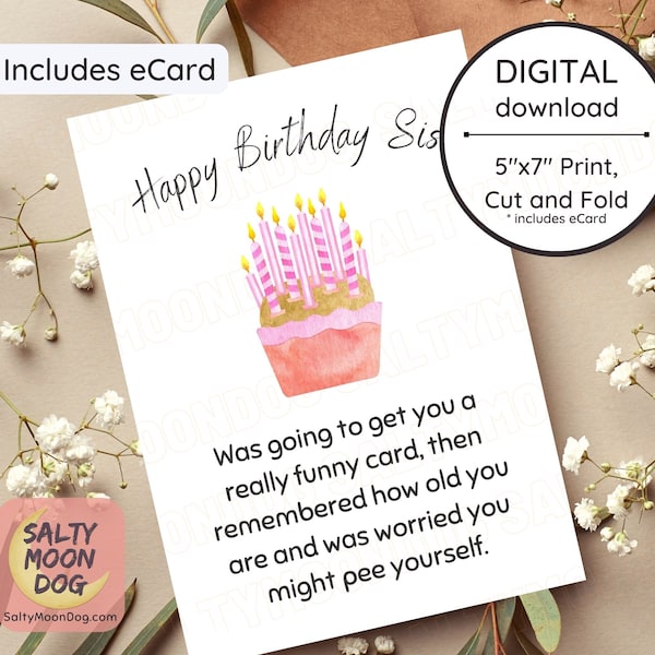 For Sister Printable Birthday Card, Snarky Birthday Card, Birthday Card For Sister, Older Sister Card, Hilarious Birthday Card 23479