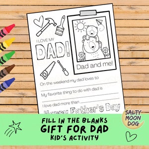 Alles over papa, vul de lege plekken in, activiteitenpagina voor kinderen, cadeau voor papa, Vaderdagkaart, kleurkaart voor papa Homeschool afdrukbaar 23458