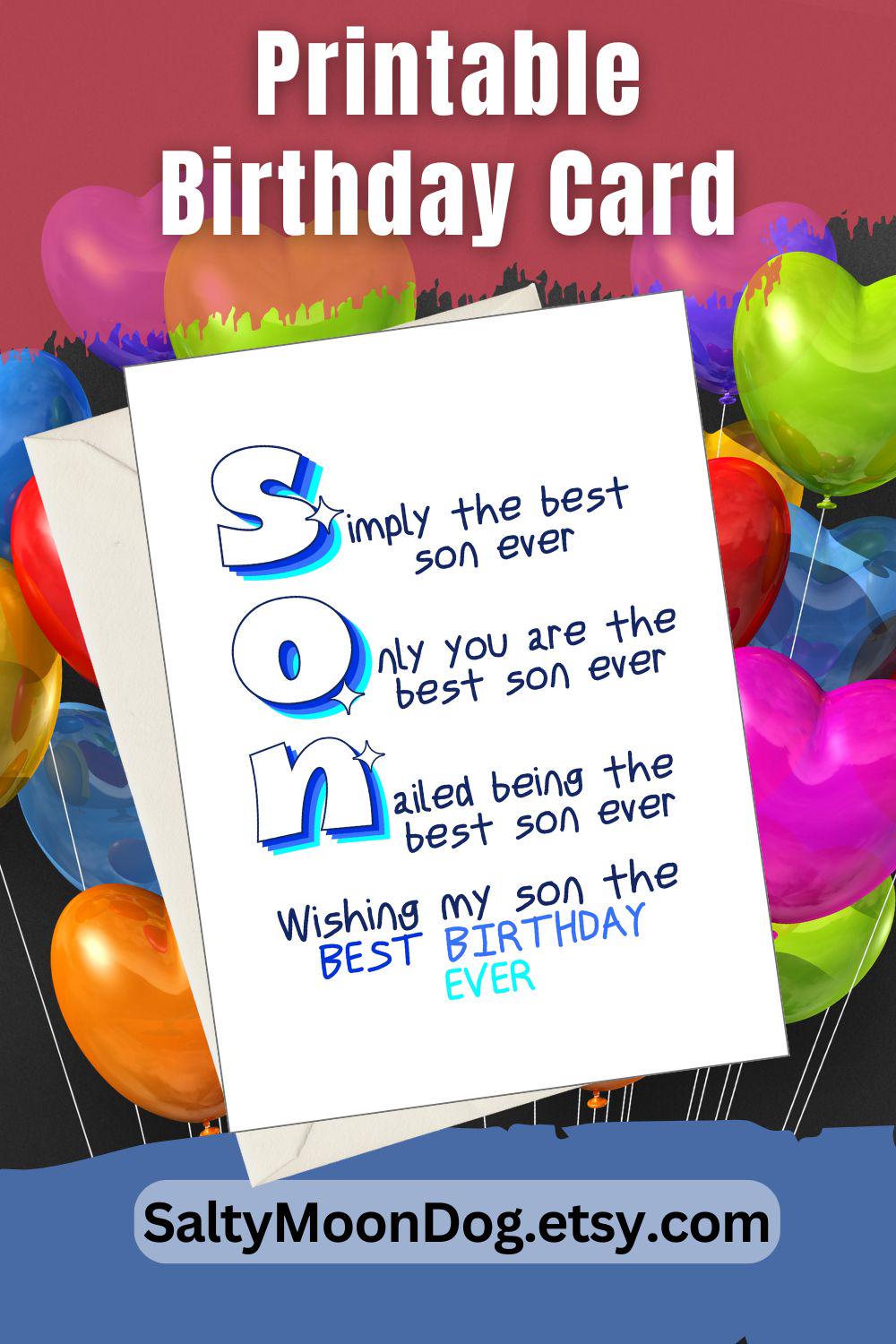 Birthday Card | Blank Inside | Printable Birthday Card | Birthday Son