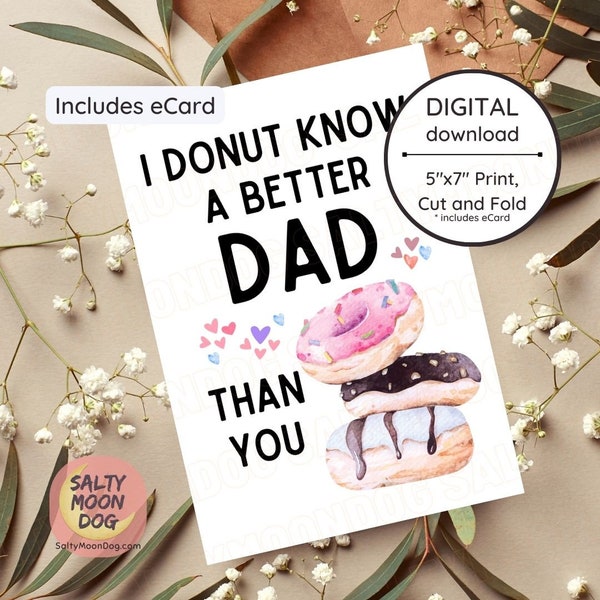 Card For Dad, Donut Father's Day Card, Cute Father's Day Card, Pun Father's Day Card, Funny Card from daughter/kids 23452