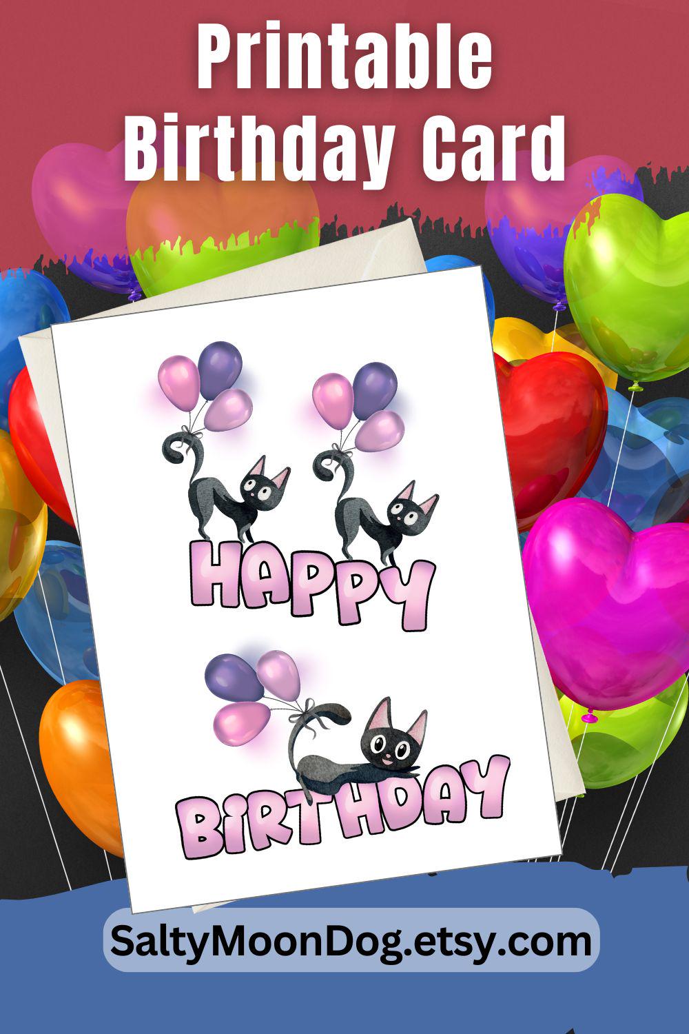Printable Birthday Card -cat Lover Birthday Card - Cat Bringing ...