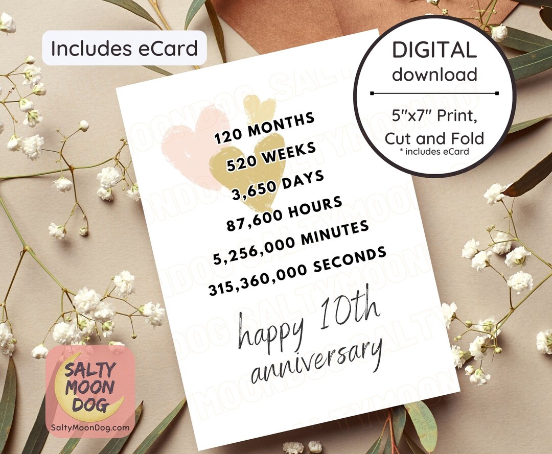10th Anniversary Card for Wife, 10th Anniversary Gift for Husband ...