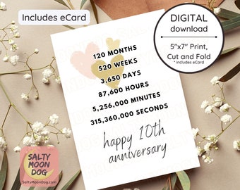 10th Anniversary Card For Wife, 10th Anniversary Gift For Husband, Decade Anniversary Card, 10 Year Anniversary Card For Him, For Her 23478